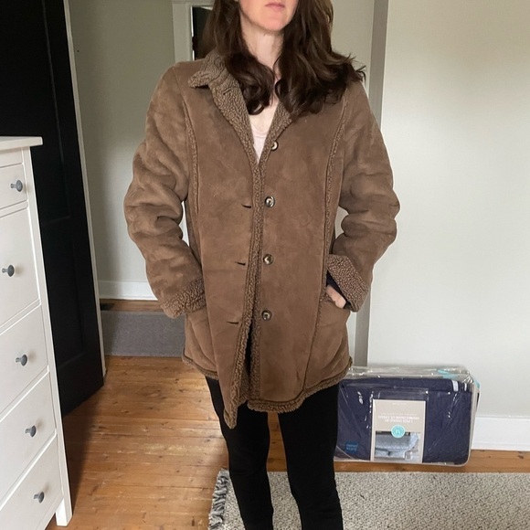L.L. Bean Jackets & Blazers - LL Bean Sherpa Brown Faux Shearling Coat Jacket Sz Large